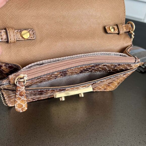 MICHAEL KORS Snake Leather Print Brown Gold Color Crossbody Bag Mini - Picture 6 of 9